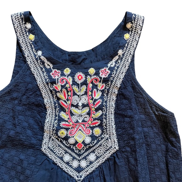 Anthropology Maeve Tisa Swing Flower & Mirror Embroidery Navy Blue Dress Size 4 - Picture 8 of 9